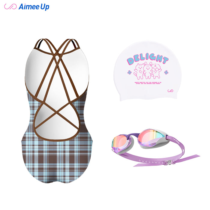 Children's training swimsuit-Tartan-12