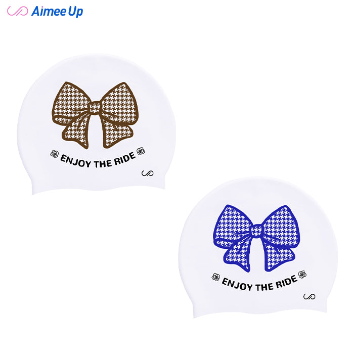 Swimming cap-Bowknot - houndstooth pattern