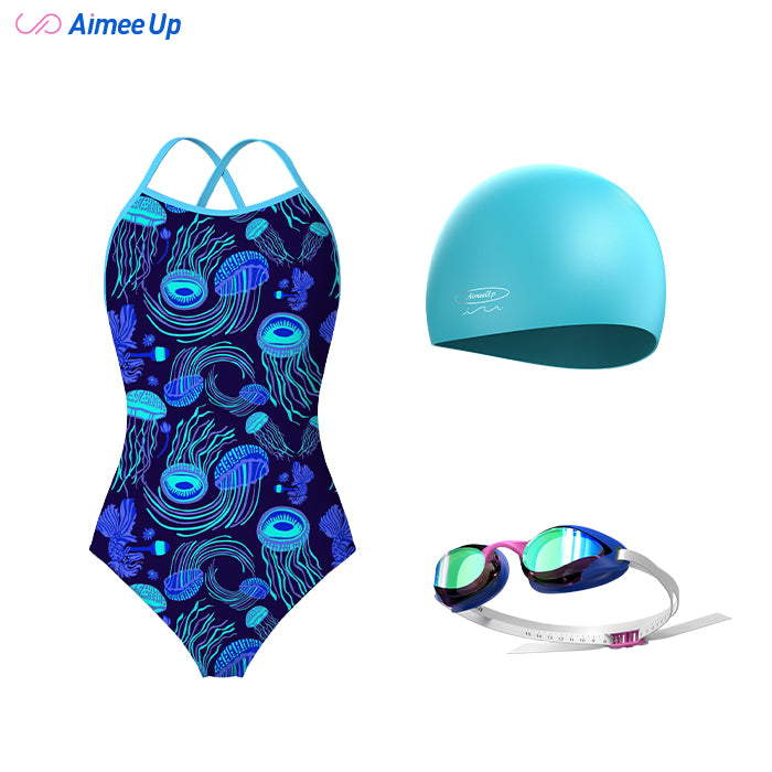 Children's training swimsuit-Blue jellyfish