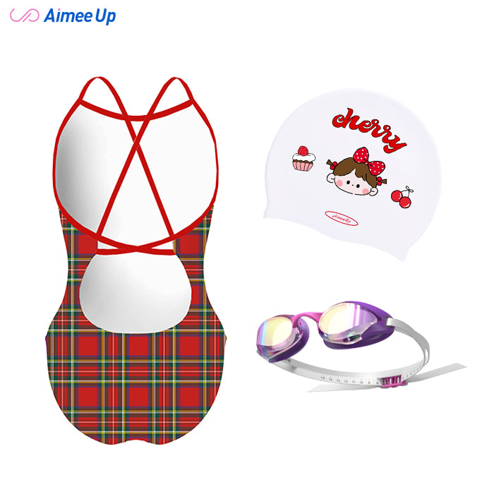 Children's training swimsuit-Tartan-01