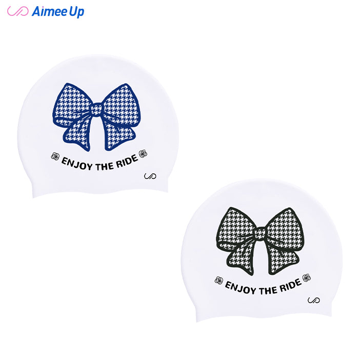 Swimming cap-Bowknot - houndstooth pattern