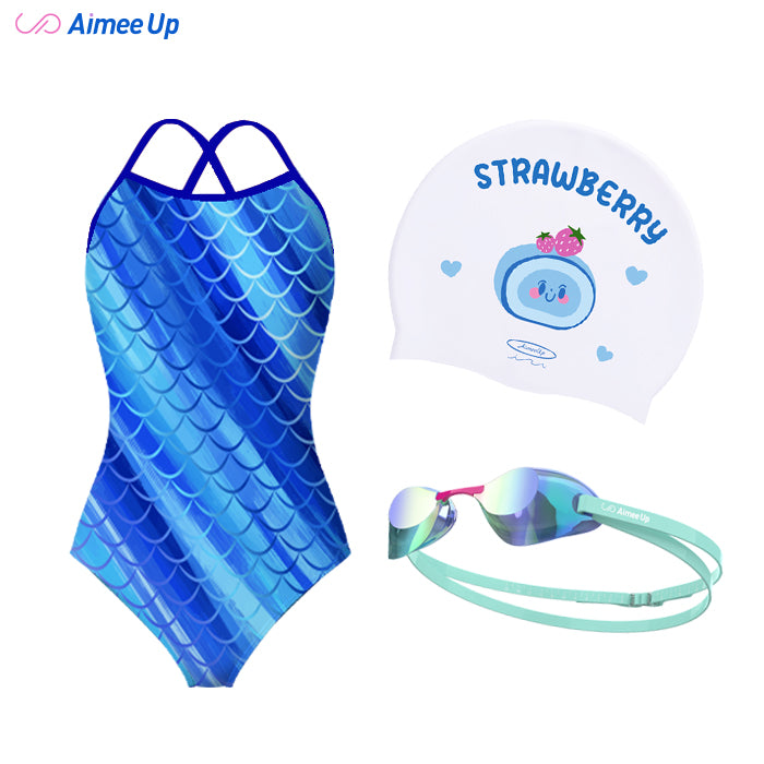 Children's training swimsuit-Mermaid-Blue