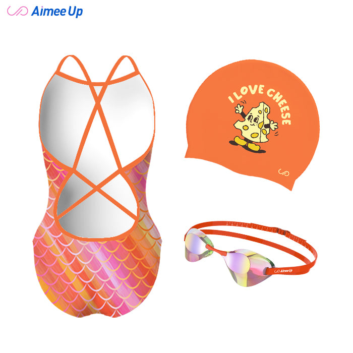 Children's training swimsuit-Mermaid-Orange