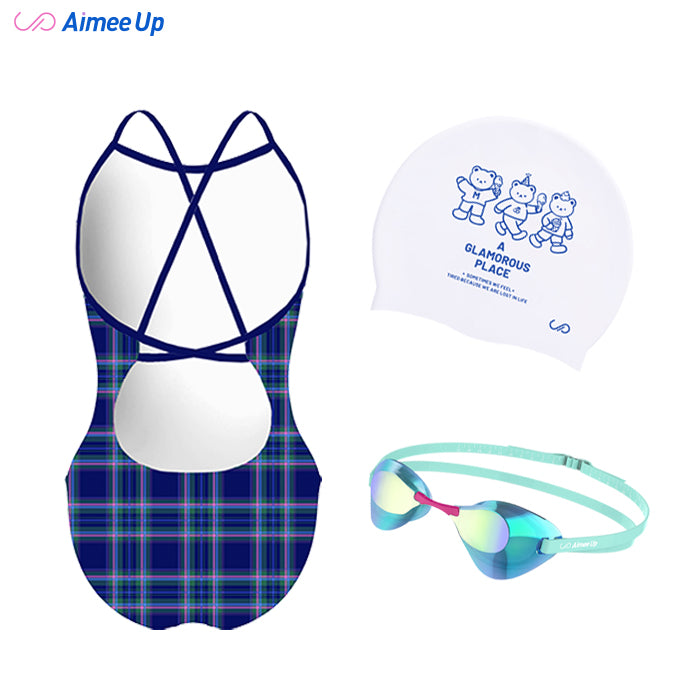 Children's training swimsuit-Tartan-02