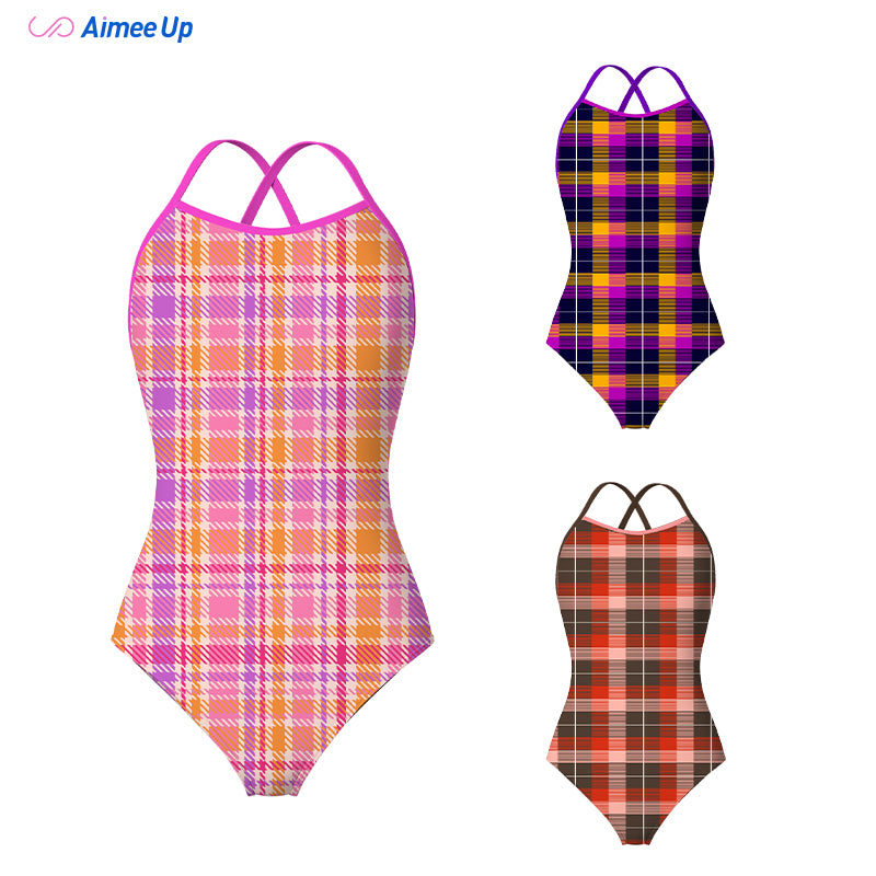 Children's training swimsuit-Tartan-03