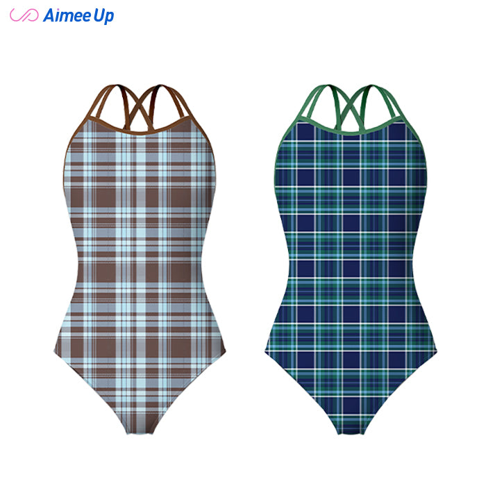Children's training swimsuit-Tartan-12